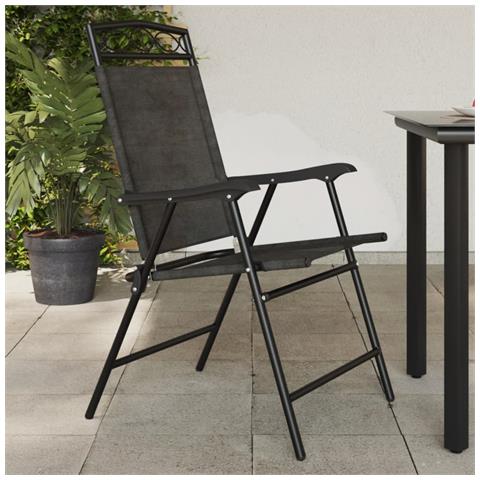 Sedie Giardino Pieghevoli 4 Pz Grigio Mélange Acciaio Textilene - Foto 8