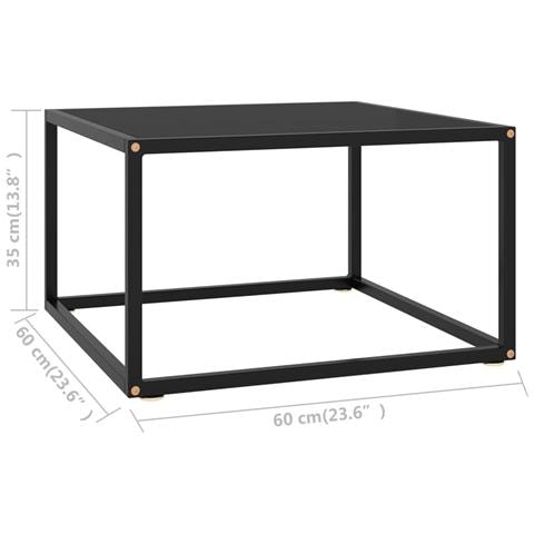 Tavolino Da Salotto Nero Con Vetro Nero 60x60x35 Cm - Foto 5