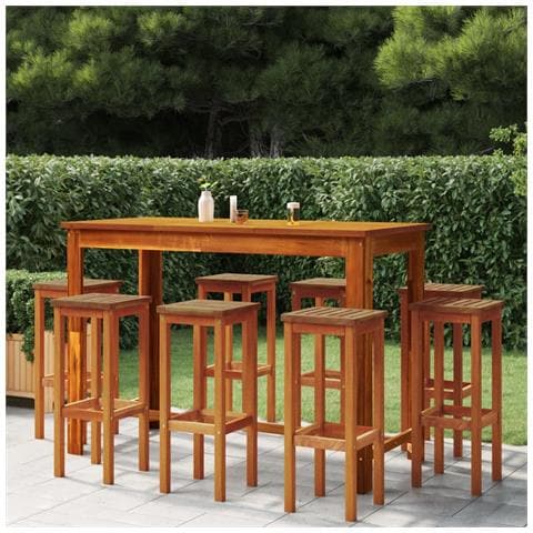 Sgabelli Da Bar 8 Pz In Legno Massello Di Acacia - Foto 5