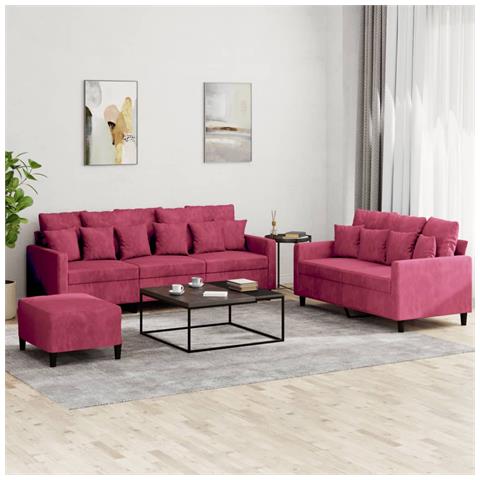 Set di Divani 3 pz con Cuscini Rosso Vino in Velluto - Foto 2