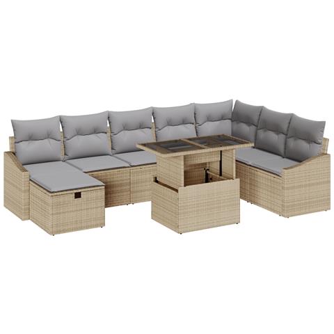 Set di Sofà da Giardino 9 Pezzi con Cuscini Beige Rattan Sintetico - Foto 1