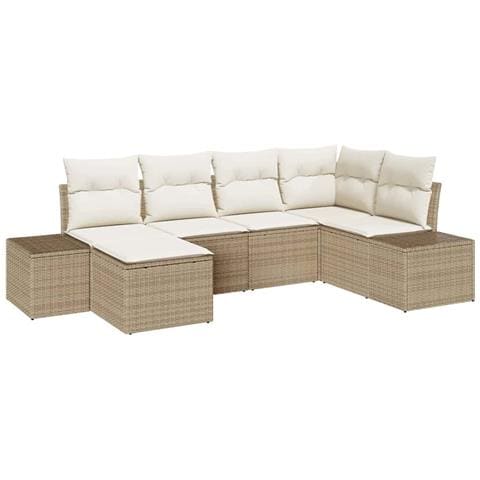 Set Divano da Giardino a 6 Pezzi con Cuscini Beige Polyrattan - Foto 1