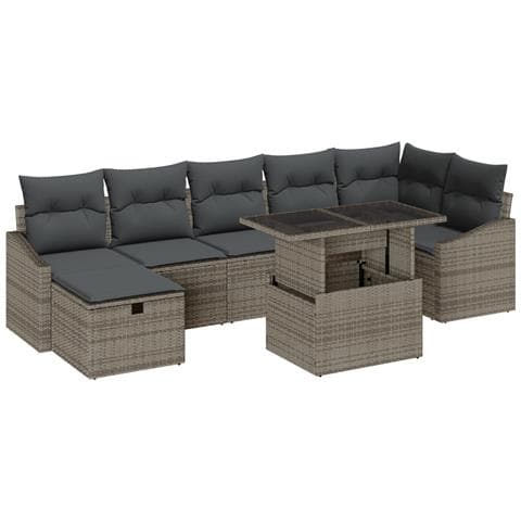 Set Divano Giardino 8 Pezzi con Cuscini Grigio Polyrattan - Foto 1