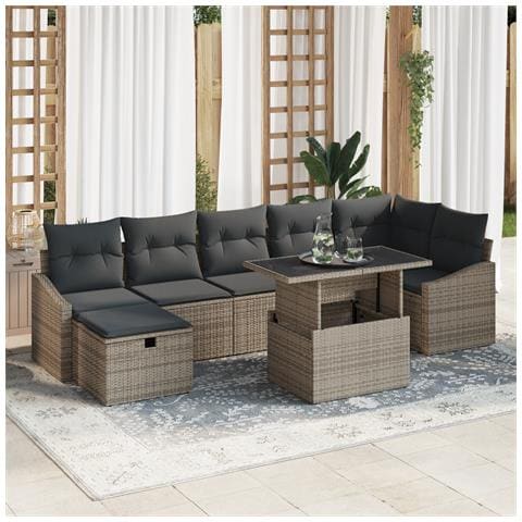 Set Divano Giardino 8 Pezzi con Cuscini Grigio Polyrattan - Foto 2