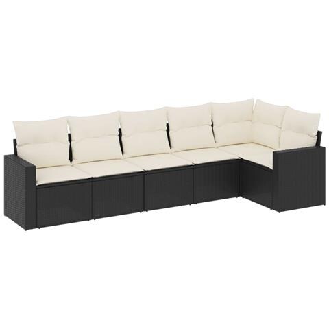 Set Divano da Giardino 6 pz con Cuscini Nero in Polyrattan - Foto 1