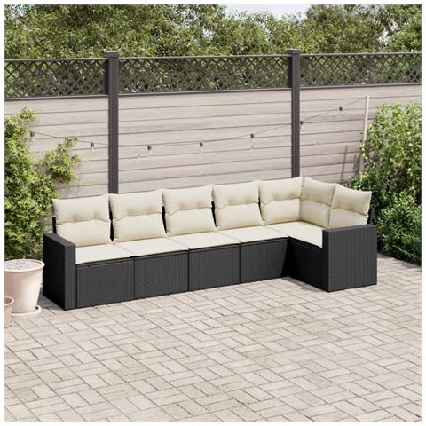 Set Divano da Giardino 6 pz con Cuscini Nero in Polyrattan - Foto 2