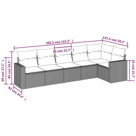 Set Divano da Giardino 6 pz con Cuscini Nero in Polyrattan - Foto 3