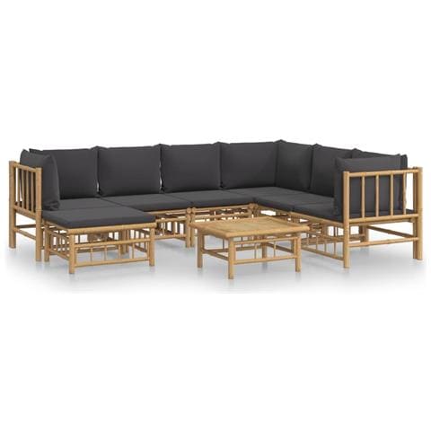 Set Salotto da Giardino 8pz con Cuscini Grigio Scuro Bambù - Foto 1