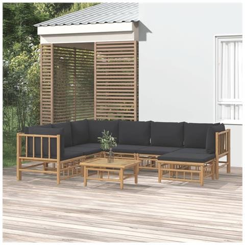 Set Salotto da Giardino 8pz con Cuscini Grigio Scuro Bambù - Foto 2