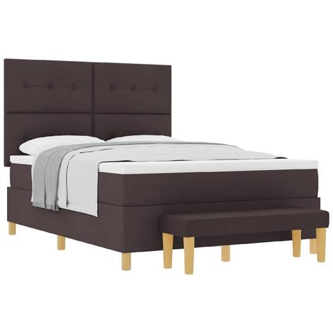 Letto a Flottante con Materasso e Panchina Marrone Scuro 140x190 cm Tessuto - Foto 1