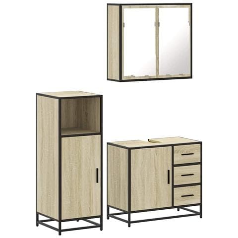 Set Mobili da Bagno 3 pz Rovere Sonoma in Legno Multistrato - Foto 1