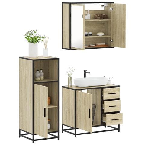 Set Mobili da Bagno 3 pz Rovere Sonoma in Legno Multistrato - Foto 2