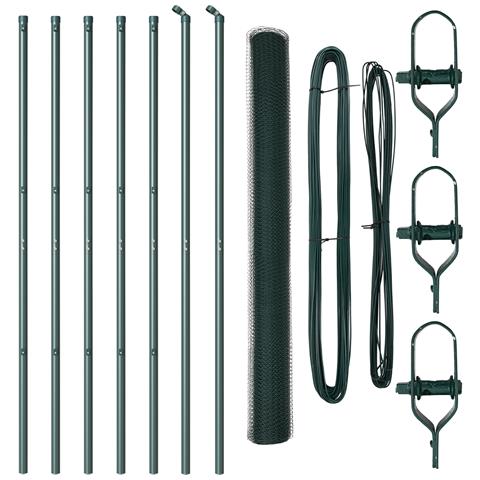 Recinzione Esagonale  Verde 1,6x10 m Acciaio, Pali per Recinzione  7 pz Verde Ø32 mm 210 cm Acciaio Zinco - Foto 1