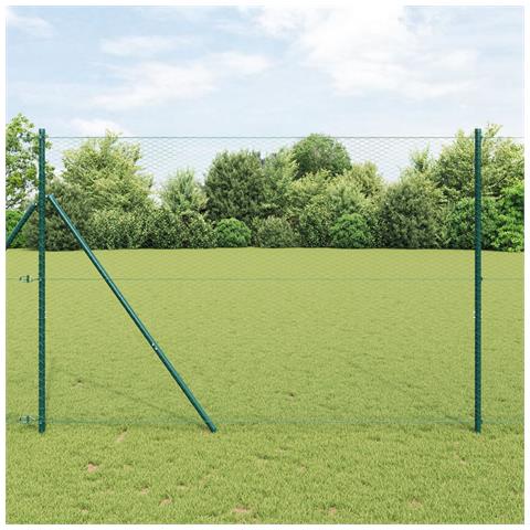 Recinzione Esagonale  Verde 1,6x10 m Acciaio, Pali per Recinzione  7 pz Verde Ø32 mm 210 cm Acciaio Zinco - Foto 2