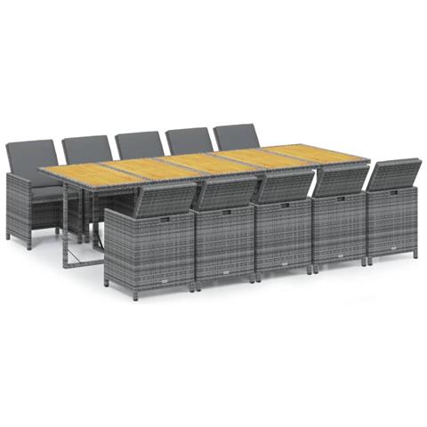 Set Pranzo da Giardino 11 pz con Cuscini in Polyrattan Grigio - Foto 1