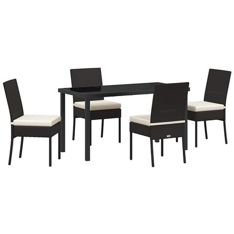Set da Pranzo per Giardino 5 pcs Nero Poly Rattan - Foto 1