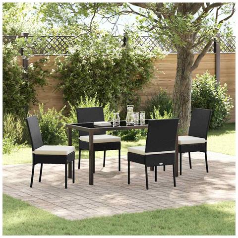 Set da Pranzo per Giardino 5 pcs Nero Poly Rattan - Foto 2