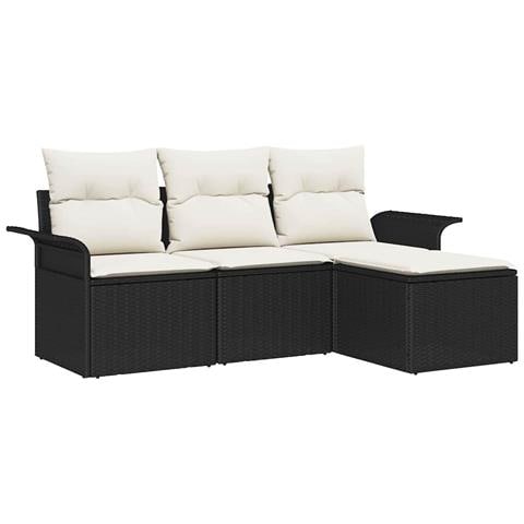 Set Divano da Giardino con cuscino 4 pcs Nero Poly Rattan - Foto 1
