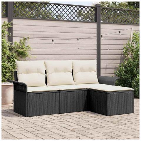 Set Divano da Giardino con cuscino 4 pcs Nero Poly Rattan - Foto 2