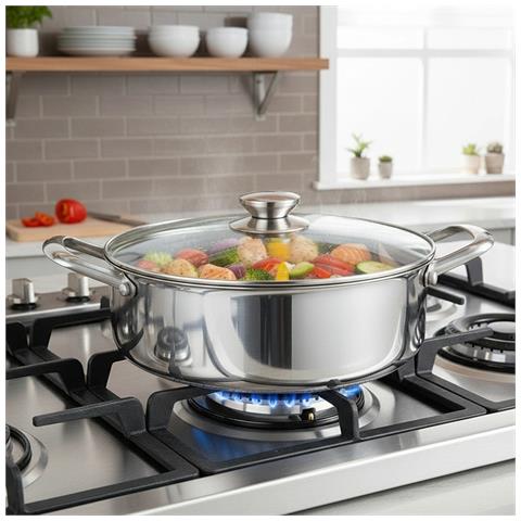 Padella 32 Cm Con Rivestimento A Nido D'ape, Coperchio E Manici In Acciaio Inossidabile, Argento - Foto 5