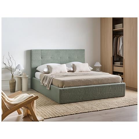 Letto Contenitore Bouclé Lorient 160 X 200 Cm Verde - Foto 1