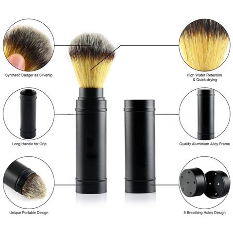 Pennello Da Barba Portatile In Metallo Con Setole Sintetiche, Struttura In Lega Di Alluminio E Design Traspirante A Cinque Fori Black - Foto 1