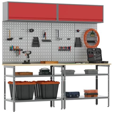 Set banco da lavoro con lo scaffale 8 pcs Rosso e Grigio - Foto 2