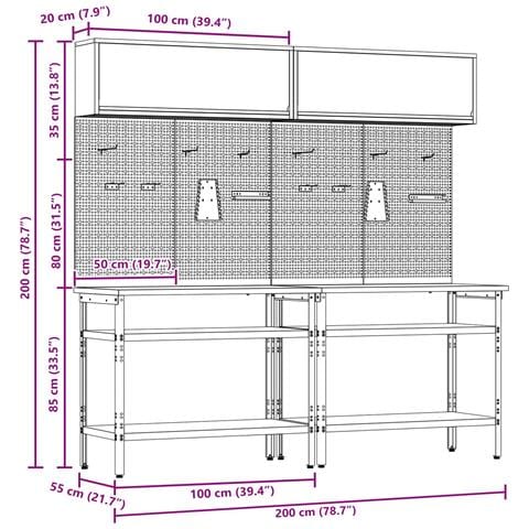 Set banco da lavoro con lo scaffale 8 pcs Rosso e Grigio - Foto 7