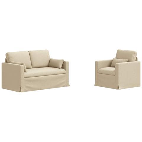 Divano 2 pcs Crema 139 x 78 x 80 cm Tessuto - Foto 1