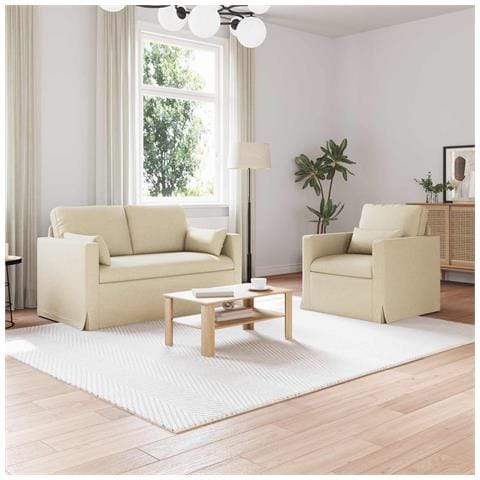 Divano 2 pcs Crema 139 x 78 x 80 cm Tessuto - Foto 2