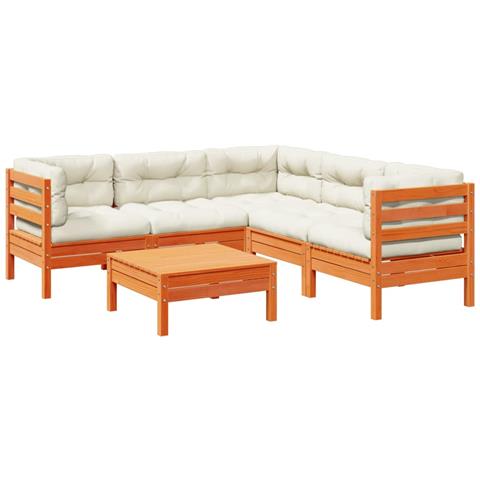 Set Divani Giardino 6pz con Cuscini Marrone Cera Massello Pino - Foto 1