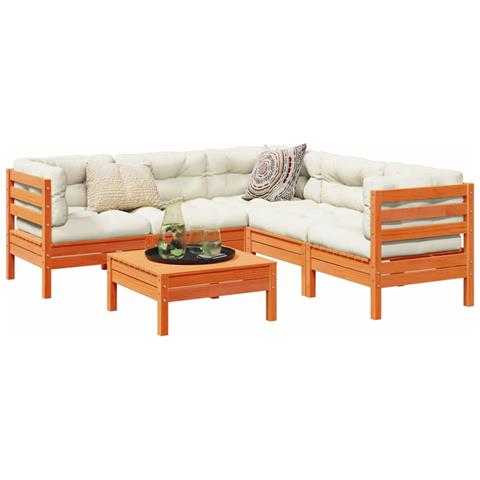 Set Divani Giardino 6pz con Cuscini Marrone Cera Massello Pino - Foto 2
