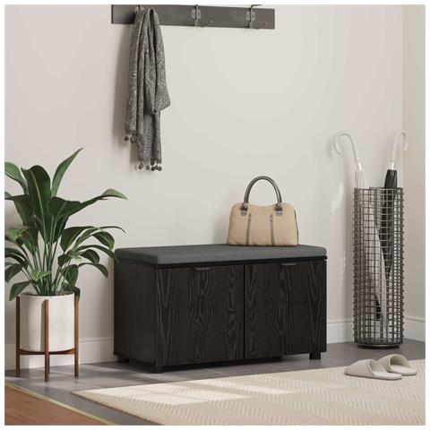 Panca per ingresso con cuscino Rovere Nero 80 x 38 x 46 cm - Foto 2