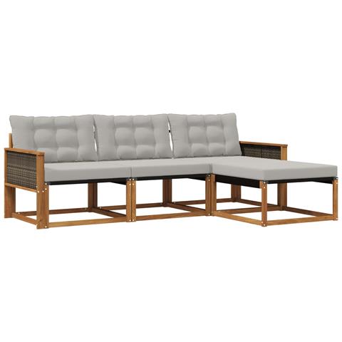 Set di divani da esterno 4 pcs Naturale e Grigio Chiaro - Foto 1