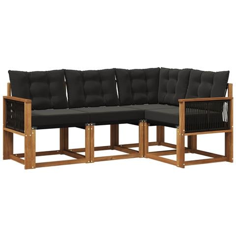Set di divani da esterno con cuscino 4 pcs Naturale e Nero - Foto 1