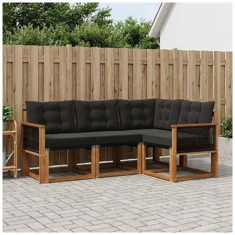 Set di divani da esterno con cuscino 4 pcs Naturale e Nero - Foto 2