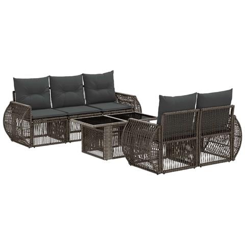 Set Divano da Giardino 6 pz Grigio e Grigio Scuro polyrattan - Foto 1