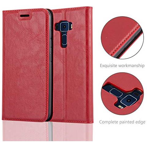 Custodia Compatibile Con Asus Zenfone 3 In Rosso Mela - Coperchio Protettiva Con Chiusura Magnetica, Funzione Stand E Tasca Per Le Carte - Foto 2