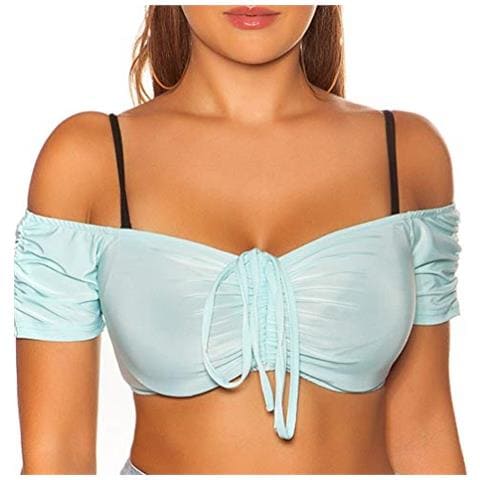 Off Shoulder Crop Top Sexy Senza Pancia Con Nastrino Menta Taglia Unica - Foto 1
