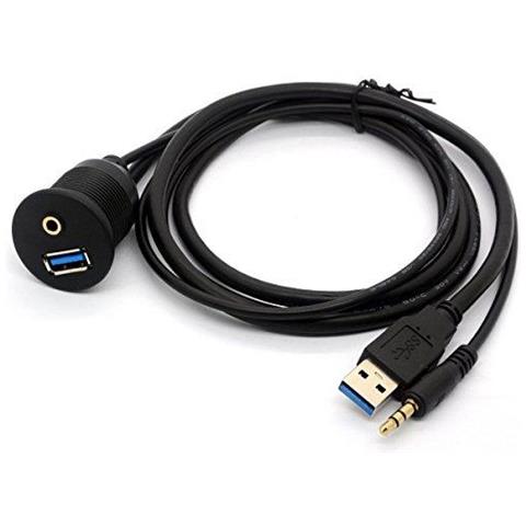 Usb 3.0 Montaggio A Filo Via Cavo - Usb 3.0 E 35 Mm Aux Extention Monte A Filo Dash Some Pannello Cavo Aux 18 Per La Bici Dellautomobile Del Motociclo Della Barca Radio Stereo Android Gps Wince (1 Metro) - Foto 2
