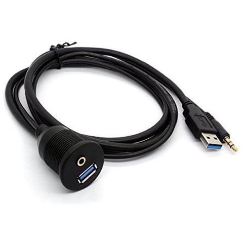 Usb 3.0 Montaggio A Filo Via Cavo - Usb 3.0 E 35 Mm Aux Extention Monte A Filo Dash Some Pannello Cavo Aux 18 Per La Bici Dellautomobile Del Motociclo Della Barca Radio Stereo Android Gps Wince (1 Metro) - Foto 4
