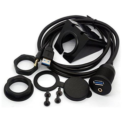 Usb 3.0 Montaggio A Filo Via Cavo - Usb 3.0 E 35 Mm Aux Extention Monte A Filo Dash Some Pannello Cavo Aux 18 Per La Bici Dellautomobile Del Motociclo Della Barca Radio Stereo Android Gps Wince (1 Metro) - Foto 1
