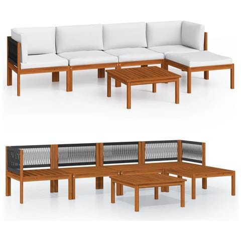 Set Divani Da Giardino 6 Pz Con Cuscini Crema Massello Acacia - Foto 1