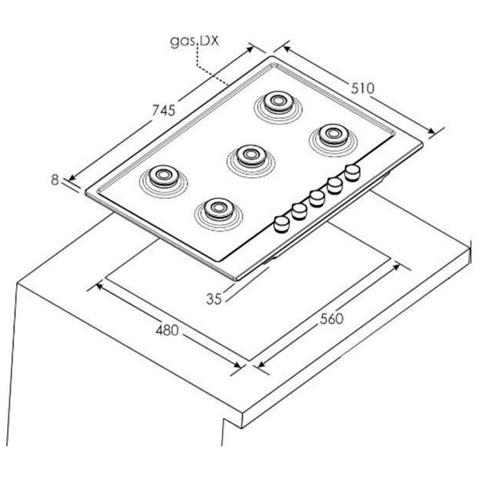 Piano Cottura A Gas 75cm 5 Fuochi In Acciaio Inox - Rhg75wmx - Foto 2