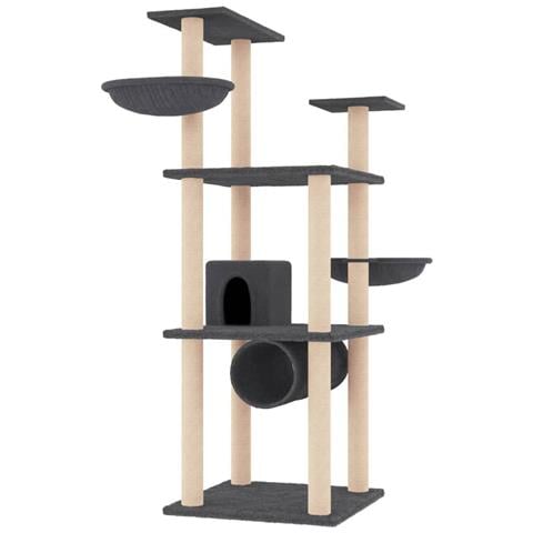 Albero Per Gatti Con Tiragraffi In Sisal Grigio Scuro 141 Cm - Foto 1