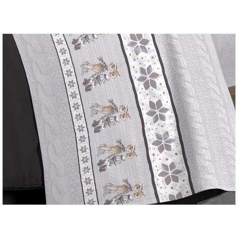 Completo Lenzuola Linea Pensieri Delicati 100% Cotone Disegno Renna Piazza E Mezza Grigio - Foto 2