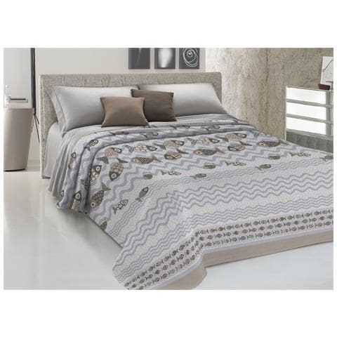 Copriletto Piquet Primavera Estate 100% Cotone Disegno Pesciolini Piazza E Mezza Beige - Foto 1