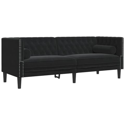 Divano Chesterfield Con Rinforzi 3 Posti Nero In Velluto - Foto 2