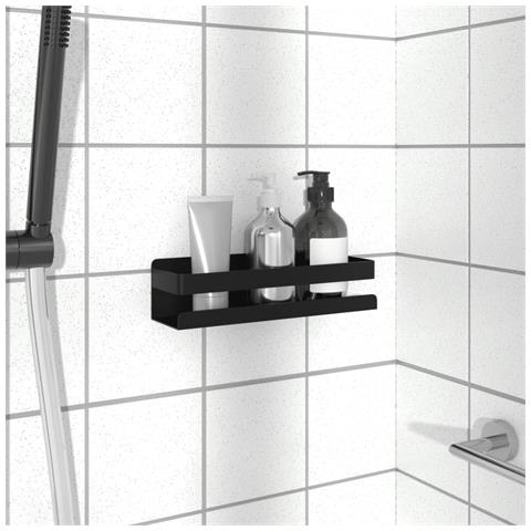 Mensola Doccia Nera Opaca 23x6,5x6 Acciaio Inox 304 Spazzolato - Foto 1