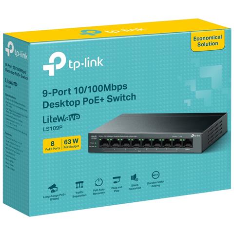 LiteWave LS109P switch di rete Non gestito Fast Ethernet (10/100) Supporto Power over Ethernet (PoE) Nero - Foto 4